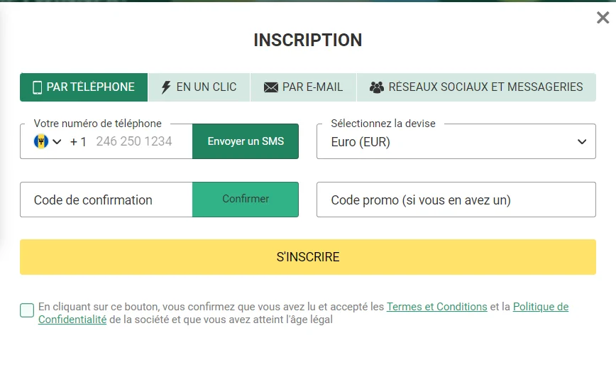 Processus d'inscription au compte pour les joueurs Les Français